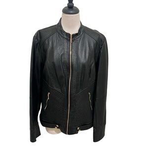 Made By Johnny Women's Faux Leather Zip Up Fitted Biker Jacket Black 2XL